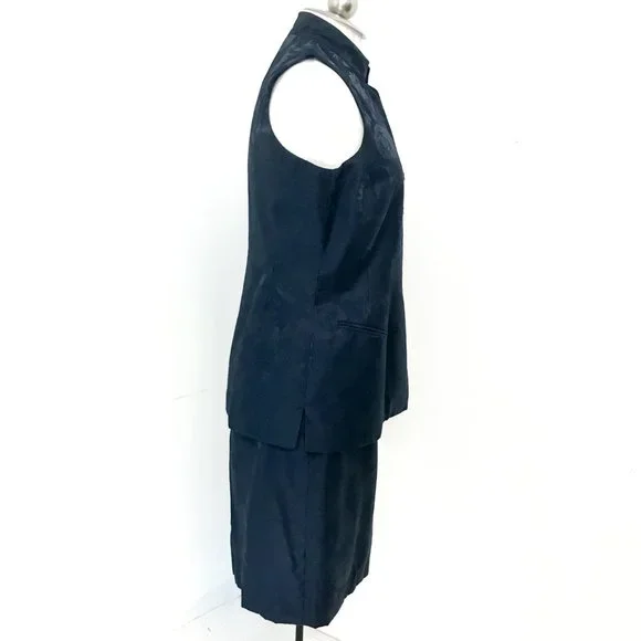 Dior 10P Metallic Floral Formal Skirt Suit Navy Petite - Picture 4 of 15